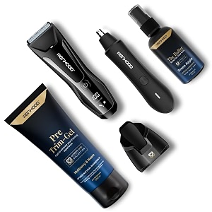 menhood up-down package 20 - trimmer 20 nosar nose amp ear hair trimmer the baller balls spray pre-trim gel  skin protection  travel essentials gift for him  grooming kit green apple