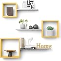 Wooden Wall Hanging Cube Shape Shelf | Wall Mount, Set of 3, Cube Wall Shelves for Wall Decor, Floating Box Shelves, Living Room, Bathroom, Office (Yellow Grey)