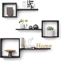 The Menifest | Wooden Wall Hanging Cube Shape Shelf | Wall Mount, Set of 3, Cube Wall Shelves for Wall Decor, Floating Box Shelves, Living Room, Bathroom, Office (Black-Glossy)