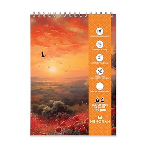 menorah - a4 sketch book - 140 gsm  100 pages50 sheets  a4 sketchbook  metal wire-o bound drawing notebook  210 x 297 cm- romantic sunset design
