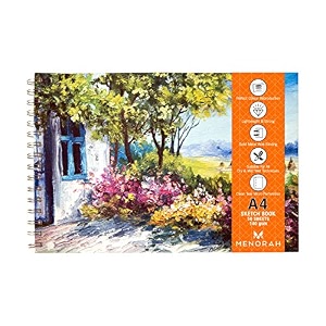 menorah - a4 drawing sketch notebook- perforated textured paper-140 gsm- 100 pages  50 sheets- 210 cm x 297 cm- lavender garden design
