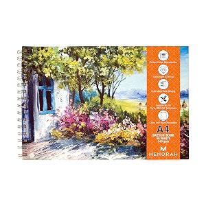 menorah - a4 - sketchbooks for artist - 140 gsm  100 pages50 sheets  a4 sketchbook  metal wire-o bound drawing book - 210 x 297 cm- farm house design
