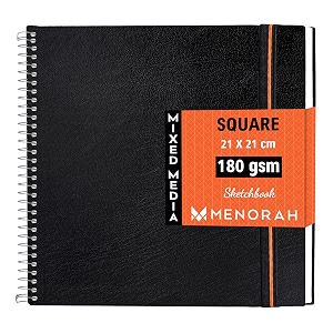 menorah paper - artist sketchbook - square -180gsm - drawing sketch book - 100 pages50 sheets - hard metal spiral bound drawing book 