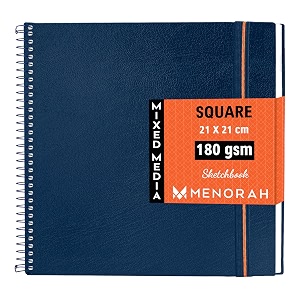 menorah - artist sketch book - square -180gsm - drawing sketchbook - 100 pages50 sheets - hard metal spiral bound drawing book 
