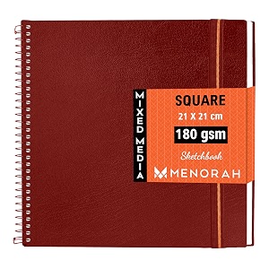 menorah - artist sketchbook - square -180gsm - drawing sketch book - 100 pages50 sheets - hard metal spiral bound drawing book 