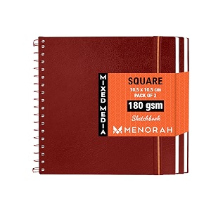 menorah - artist sketchbook - square- 180gsm - size 105 x 105 cm pack of 2 - small travel size sketch book- 100 pages50 sheets 