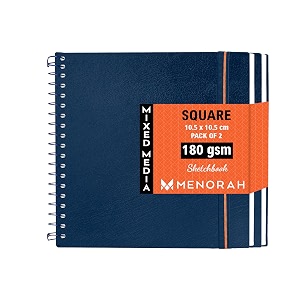 menorah - artist sketchbook - square- 180gsm - size 105 x 105 cm pack of 2 - small travel size sketch book- 100 pages50 sheets 