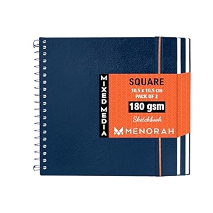 menorah - artist sketchbook - square- 180gsm - size 105 x 105 cm pack of 2 - small travel size sketch book- 100 pages50 sheets 
