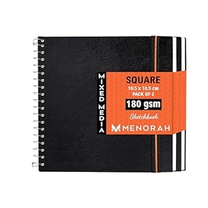 menorah - artist sketchbook - square- 180gsm - size 105 x 105 cm pack of 2 - small travel size sketch book- 100 pages50 sheets 