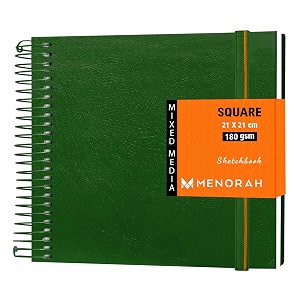 menorah - artist sketchbook - square -180gsm - drawing sketch book - 100 pages50 sheets - hard metal spiral bound drawing book 