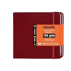 menorah - artist sketchbook - square- 180gsm - size 105 x 105 cm pack of 2 - small travel size sketch book- 100 pages50 sheets 