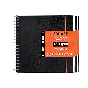 menorah - artist sketchbook - square- 180gsm - size 105 x 105 cm pack of 2 - small travel size sketch book- 100 pages50 sheets 