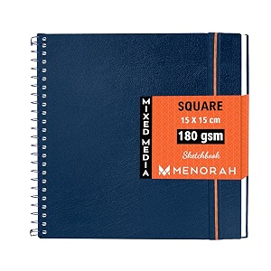 menorah - square spiral sketch book for artist - 180 gsm - 100 pages50 sheets - square sketchbook for drawing painting acrylics gouache - metal spiral bound -150 x 150 cm 