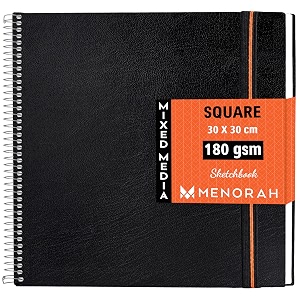 menorah - square spiral sketch book for artist - 180 gsm - 100 pages50 sheets -square sketchbook for drawingpaintinglight watercolor acrylics gouache -metal spiral bound -300 x 300 cm 