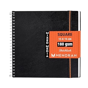 menorah - square spiral sketch book for artist - 180 gsm - 100 pages50 sheets - square sketchbook for drawing painting acrylics gouache - metal spiral bound -150 x 150 cm 
