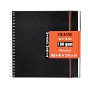 MENORAH - Square Spiral Sketch Book for Artist - 180 GSM - 100 Pages/50 Sheets - Square Sketchbook for Drawing, Painting, Acrylics, Gouache - Metal Spiral Bound -(15.0 x 15.0 cm) -(Acid Free) Black