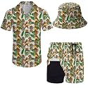 Mens 2 Piece Tracksuit Hawaiian Button Down Shirt And Compression Liner Shorts Sets With Bucket Hats