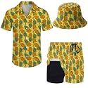 Mens 2 Piece Tracksuit Hawaiian Button Down Shirt And Compression Liner Shorts Sets With Bucket Hats