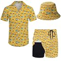 Mens 2 Piece Tracksuit Hawaiian Button Down Shirt And Compression Liner Shorts Sets With Bucket Hats