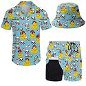 Mens 2 Piece Tracksuit Hawaiian Button Down Shirt And Compression Liner Shorts Sets With Bucket Hats