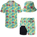 Mens 2 Piece Tracksuit Hawaiian Button Down Shirt And Compression Liner Shorts Sets With Bucket Hats