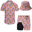 Mens 2 Piece Tracksuit Hawaiian Button Down Shirt And Compression Liner Shorts Sets With Bucket Hats