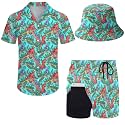 Mens 2 Piece Tracksuit Hawaiian Button Down Shirt And Compression Liner Shorts Sets With Bucket Hats
