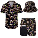 Mens 2 Piece Tracksuit Hawaiian Button Down Shirt And Compression Liner Shorts Sets With Bucket Hats