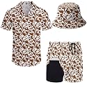 Mens 2 Piece Tracksuit Hawaiian Button Down Shirt And Compression Liner Shorts Sets With Bucket Hats
