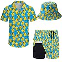 Mens 2 Piece Tracksuit Hawaiian Button Down Shirt And Compression Liner Shorts Sets With Bucket Hats