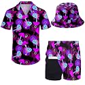 Mens 2 Piece Tracksuit Hawaiian Button Down Shirt And Compression Liner Shorts Sets With Bucket Hats