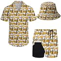 Mens 2 Piece Tracksuit Hawaiian Button Down Shirt And Compression Liner Shorts Sets With Bucket Hats