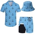Mens 2 Piece Tracksuit Hawaiian Button Down Shirt And Compression Liner Shorts Sets With Bucket Hats