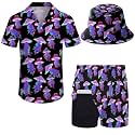 Mens 2 Piece Tracksuit Hawaiian Button Down Shirt And Compression Liner Shorts Sets With Bucket Hats