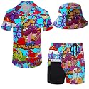 Mens 2 Piece Tracksuit Hawaiian Button Down Shirt And Compression Liner Shorts Sets With Bucket Hats