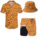 Mens 2 Piece Tracksuit Hawaiian Button Down Shirt And Compression Liner Shorts Sets With Bucket Hats