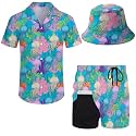 Mens 2 Piece Tracksuit Hawaiian Button Down Shirt And Compression Liner Shorts Sets With Bucket Hats