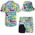 Mens 2 Piece Tracksuit Hawaiian Button Down Shirt And Compression Liner Shorts Sets With Bucket Hats