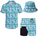 Mens 2 Piece Tracksuit Hawaiian Button Down Shirt And Compression Liner Shorts Sets With Bucket Hats