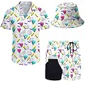 Mens 2 Piece Tracksuit Hawaiian Button Down Shirt And Compression Liner Shorts Sets With Bucket Hats