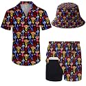 Mens 2 Piece Tracksuit Hawaiian Button Down Shirt And Compression Liner Shorts Sets With Bucket Hats