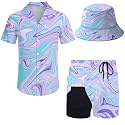 Mens 2 Piece Tracksuit Hawaiian Button Down Shirt And Compression Liner Shorts Sets With Bucket Hats