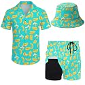 Mens 2 Piece Tracksuit Hawaiian Button Down Shirt And Compression Liner Shorts Sets With Bucket Hats