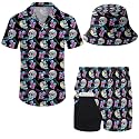 Mens 2 Piece Tracksuit Hawaiian Button Down Shirt And Compression Liner Shorts Sets With Bucket Hats