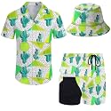 Mens 2 Piece Tracksuit Hawaiian Button Down Shirt And Compression Liner Shorts Sets With Bucket Hats