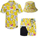 Mens 2 Piece Tracksuit Hawaiian Button Down Shirt And Compression Liner Shorts Sets With Bucket Hats