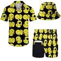 Mens 2 Piece Tracksuit Hawaiian Button Down Shirt And Compression Liner Shorts Sets With Bucket Hats