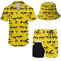 Mens 2 Piece Tracksuit Hawaiian Button Down Shirt And Compression Liner Shorts Sets With Bucket Hats