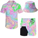 Mens 2 Piece Tracksuit Hawaiian Button Down Shirt And Compression Liner Shorts Sets With Bucket Hats