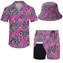 Mens 2 Piece Tracksuit Hawaiian Button Down Shirt And Compression Liner Shorts Sets With Bucket Hats